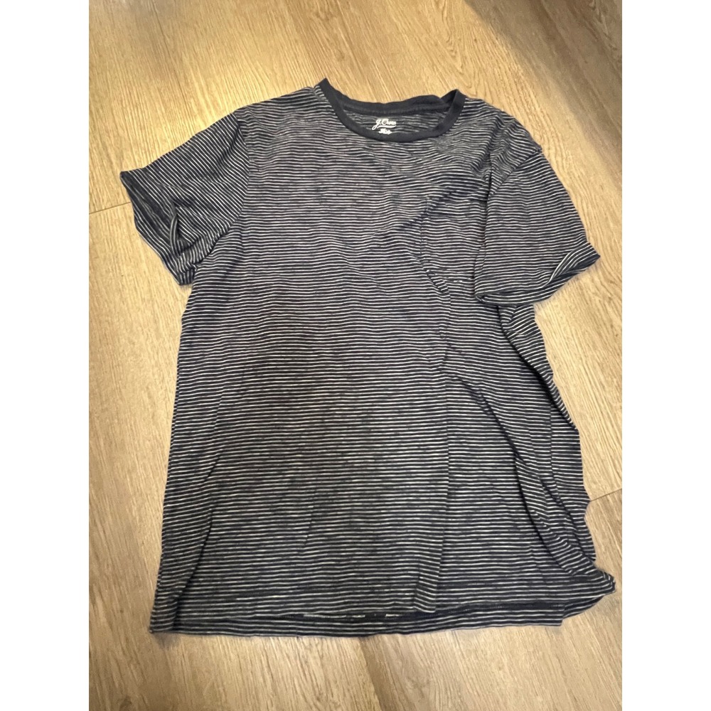 J.Crew Navy Blue White Striped Slub Cotton Pocket T-Shirt Medium Women